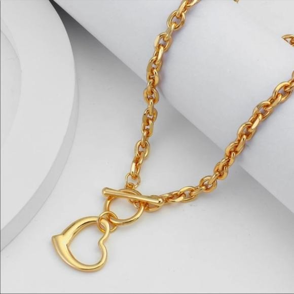 NEW 18K GOLD HEART CHOKER COLLAR NECKLACE, NICE NECKLACE, CUTE NECKLACE - Picture 7 of 8